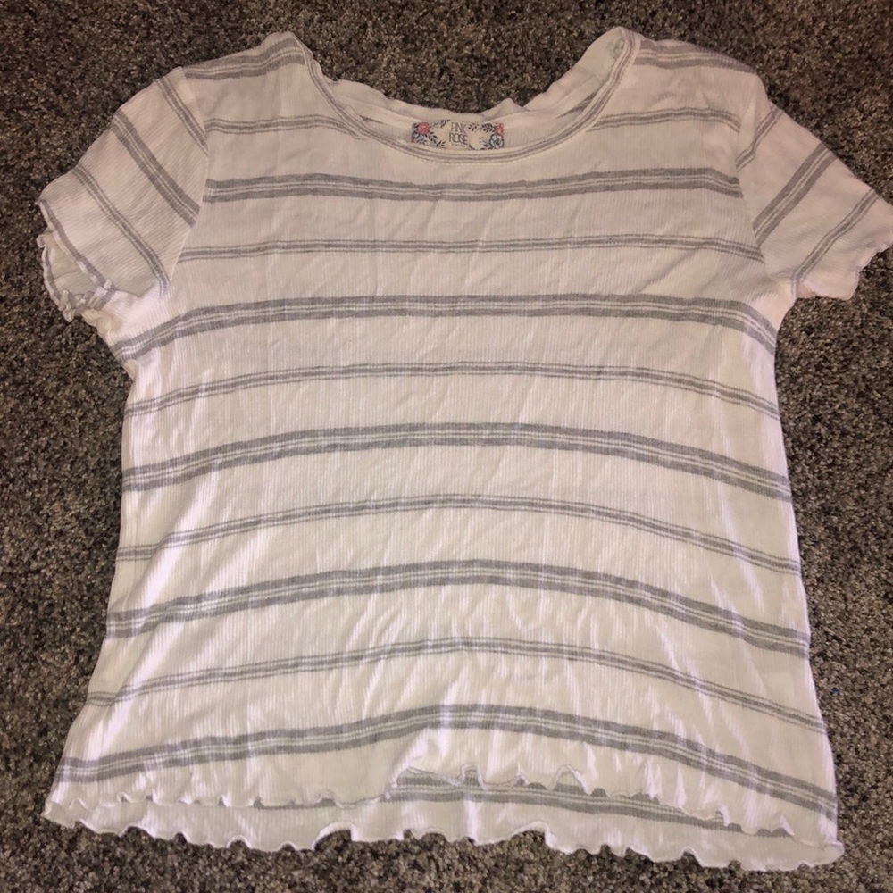 Short sleeve white and grey striped top.